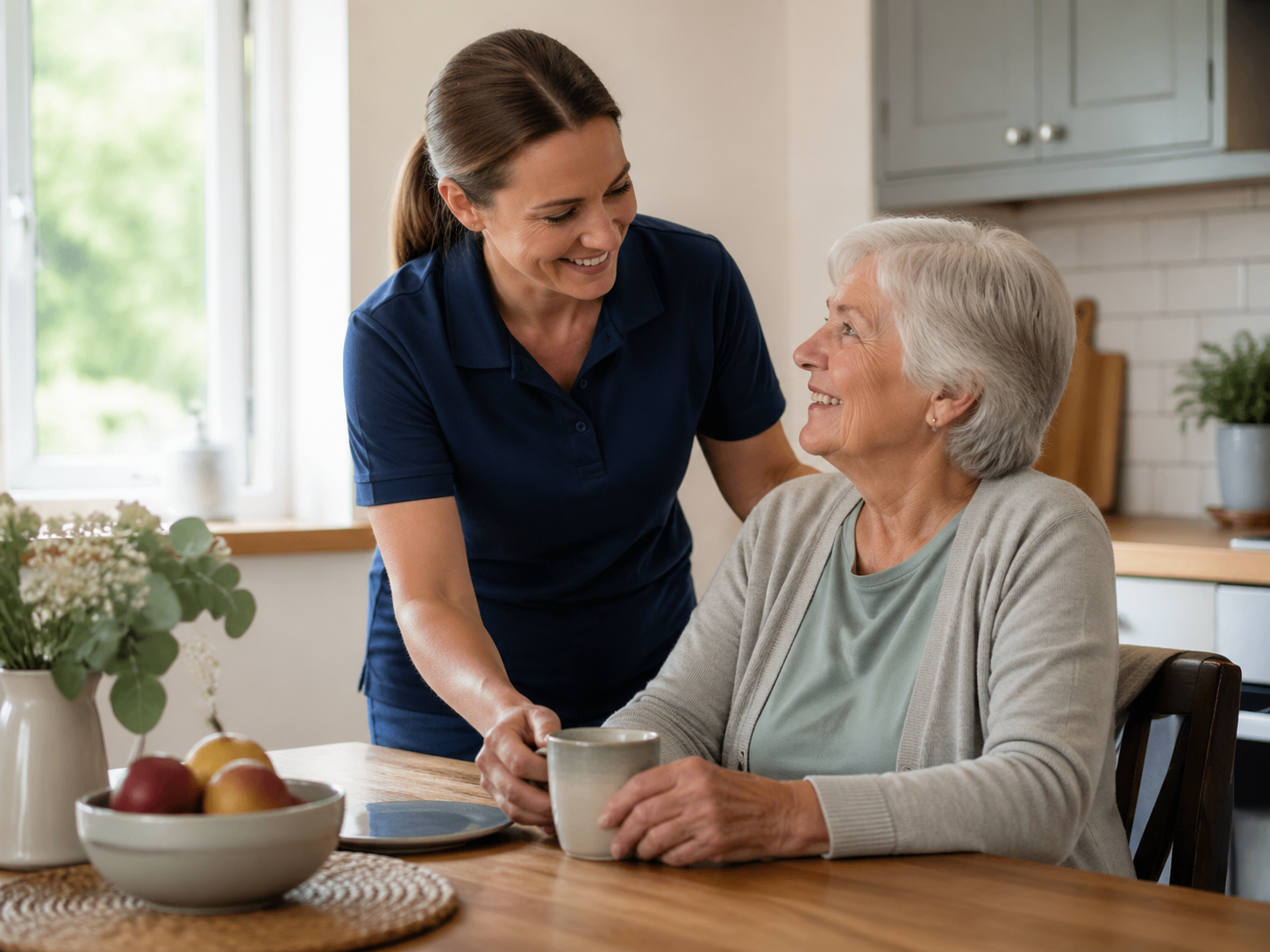 A professional care team planning a home care visit